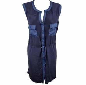 Greylin Silk Button Down Tie Waist Dress Sz L